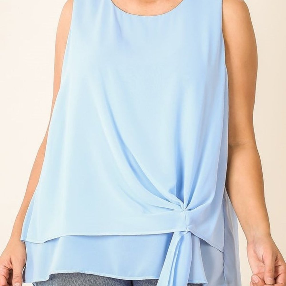 Zenana  Plus Chiffon Sleeveless Side Tie Top Olive - Picture 2 of 2